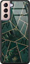 Samsung S21 hoesje glass - Abstract groen | Samsung Galaxy S21  case | Hardcase backcover zwart