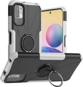 Voor Xiaomi Redmi Note 10 5G Armor Bear schokbestendige pc + TPU-beschermhoes met ringhouder (wit)