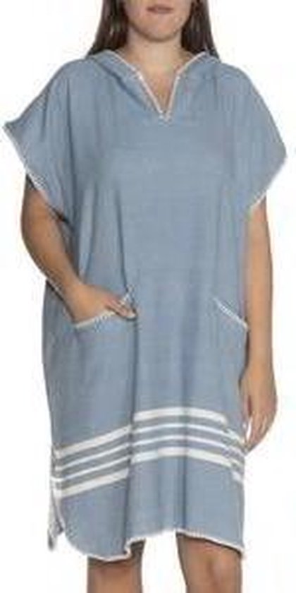 Strandponcho Sultan Air Blue - L/XL - dames poncho - poncho volwassen - poncho met capuchon - L/XL - saunaponcho - damesponcho