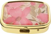 Melady Pillendoosje Klein 4*5.5 cm Roze Ijzer / glas Rechthoek Bloemen Tandendoosje