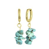 Lucardi - Dames Goldplated oorbellen met turquoise - Oorbellen - Cadeau - Staal - Goudkleurig