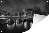 Tuindecoratie Keizersgracht Amsterdam bij nacht - zwart wit - 60x40 cm - Tuinposter - Tuindoek - Buitenposter