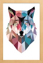 JUNIQE - Poster in houten lijst Geo Wolf -20x30 /Blauw & Roze