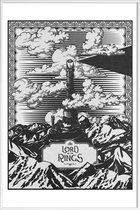 JUNIQE - Poster met kunststof lijst Vintage Mordor Tower Eye of Sauron