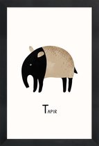 JUNIQE - Poster met houten lijst Tapir -13x18 /Grijs & Ivoor