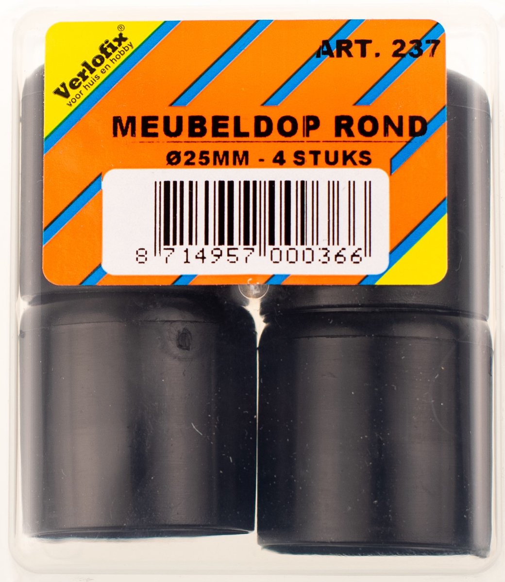 Verlofix Meubeldop Ronde Poot Diam.25mm Kunststof Zwart 4stuks
