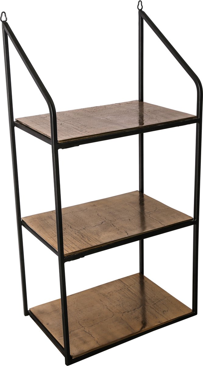 PTMD Beau wandrek - 77 cm - Zwart - Goud - Metaal - Hout - Wandschap - Wandplanken