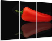 Glasschilderij Paprika - Rood, Zwart, Groen - 120x80cm 3Luik - Foto Op Glas - Geen Acrylglas Schilderij - GroepArt 6000+ Glas Art Collectie - Maatwerk Mogelijk