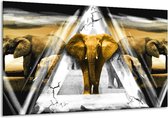 Peinture sur verre d'éléphant | Jaune, blanc, gris | 120x70cm 1Hatch | Tirage photo sur verre |  F003107