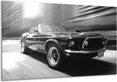 Glasschilderij Auto, Mustang - Zwart, Grijs - 120x70cm 1Luik - Foto Op Glas - Geen Acrylglas Schilderij - GroepArt 6000+ Glasschilderijen Art Collectie - Wanddecoratie - Woonkamer - Slaapkamer