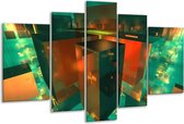 Glasschilderij Abstract - Blauw, Groen, Rood - 170x100cm 5Luik - Foto Op Glas - Geen Acrylglas Schilderij - 6000+ Glasschilderijen Collectie - Wanddecoratie