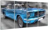 GroepArt - Glasschilderij - Mustang - Zwart, Grijs, Blauw - 160x80cm 4Luik - Foto Op Glas - Geen Acrylglas Schilderij - 6000+ Glasschilderijen Collectie - Wanddecoratie