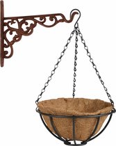 Hanging basket 25 cm met ijzeren muurhaak en kokos inlegvel - Complete hangmand set van gietijzer