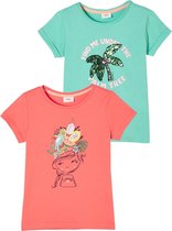 s.Oliver Meisjes T-shirt Set - Korte Mouwen - 100% Katoen - Blauw & Roze - Maat 92