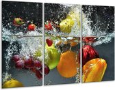 GroepArt - Schilderij -  Fruit - Grijs, Oranje - 120x80cm 3Luik - 6000+ Schilderijen 0p Canvas Art Collectie