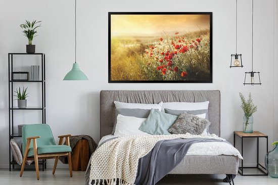 Affiche avec cadre Coquelicot - Coquelicots au soleil cadre photo noir - cadre photo noir - 120x80 cm - Affiche avec cadre