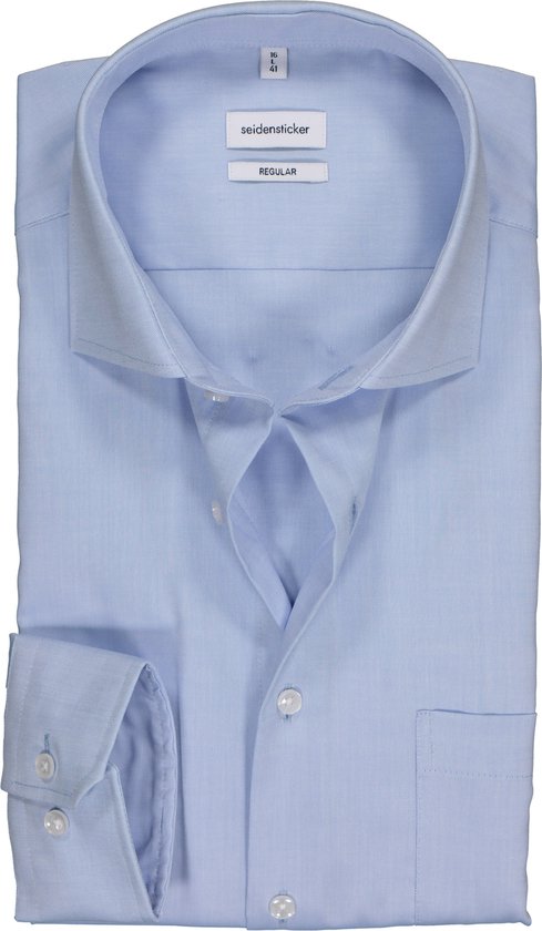Seidensticker regular fit overhemd - lichtblauw fijn Oxford - Strijkvrij - Boordmaat: