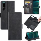 Voor Sony Xperia 5 III Dual-side magnetische gesp horizontale flip lederen tas met houder en kaartsleuven en portemonnee (zwart)