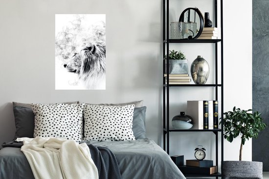 Affiche Lion - Fumée - Zwart - Wit - 60x90 cm