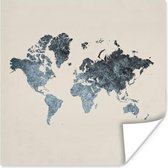 Poster Wereldkaart - Grijs - Zilver - 30x30 cm