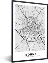 Fotolijst incl. Poster - Stadskaart - Borne - Grijs - Wit - 20x30 cm - Posterlijst - Plattegrond