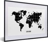 Fotolijst incl. Poster - Wereldkaart - Trendy - Zwart - 40x30 cm - Posterlijst