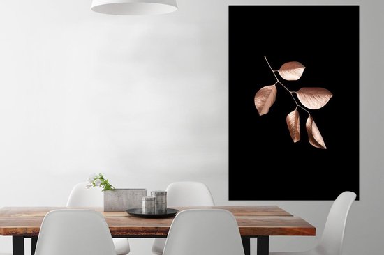 Branche à feuilles rose or sur fond noir 80x120 cm