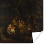 Poster Aanbidding van de herders - Schilderij van Rembrandt van Rijn - 75x75 cm