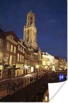Domtoren en de oude gracht van Utrecht in Nederland Poster 60x90 cm - Foto print op Poster (wanddecoratie woonkamer / slaapkamer) / Europese steden Poster