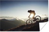 Fietsen vanaf de berg op een mountainbike poster 90x60 cm - Foto print op Poster (wanddecoratie woonkamer / slaapkamer) / Sport Poster
