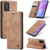 Retro Wallet Slim Case - Telefoonhoesje - Portemonnee Hoesje voor Samsung Galaxy S20 Plus - Lichtbruin