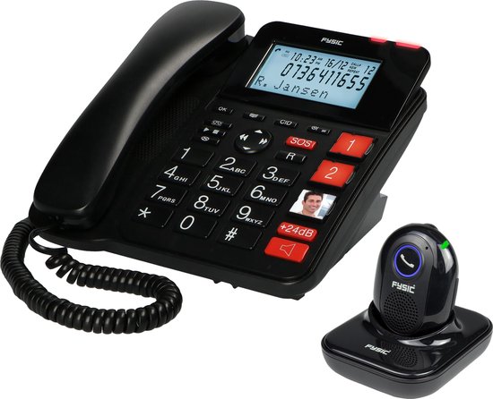 Fysic FX3960 - Téléphone fixe avec répondeur et bouton panique SOS sans  fil, noir
