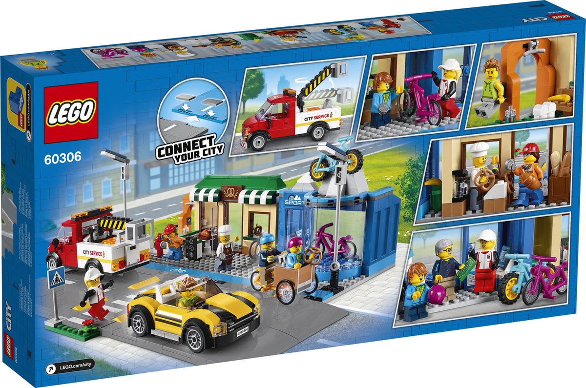 LEGO® City Winkelstraat 60306 bouwset; bevat LEGO wegplaten, een fietsenwinkel, bakkerij en park met fitnesstoestellen, plus een bakfiets, servicetruck, sportauto en 6 minifiguren (533 onderdelen) — cadeau in Spellen & Speelgoed - foto 8