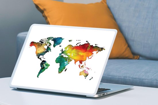Sticker pour ordinateur portable - 17,3 pouces - Wereldkaart - Aquarelle - Vert