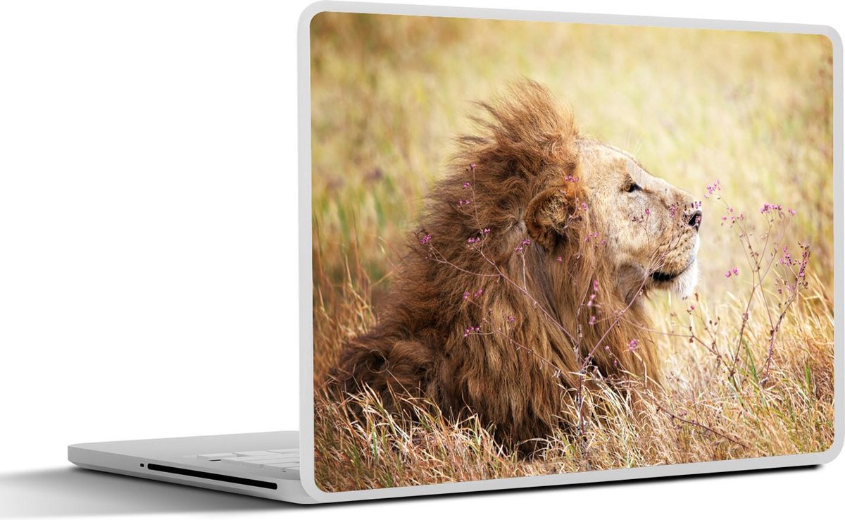 Laptop sticker - 10.1 inch - Leeuw - Jacht - Gras - 25x18cm - Laptopstickers - Laptop skin - Cover