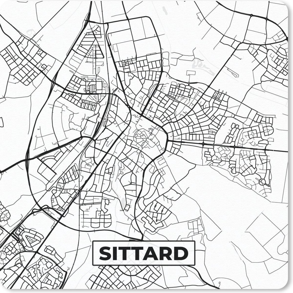 Muismat 30x30 cm - Mousepad Kaart - Sittard - Zwart - Wit - Muismatten