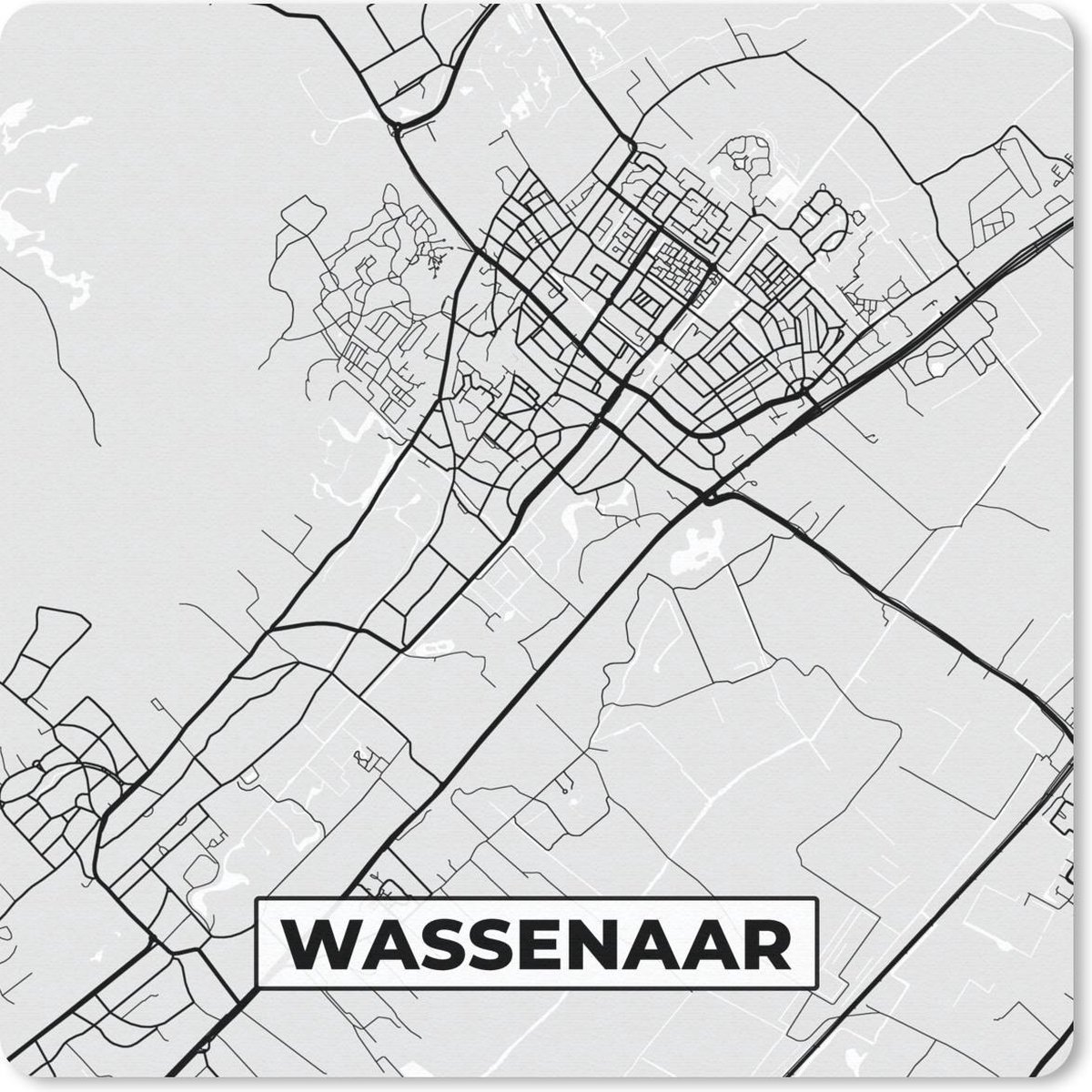 Muismat 20x20 cm - Mousepad Stadskaart - Wassenaar - Grijs - Wit - Muismatten