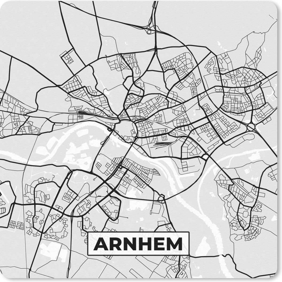 Muismat 30x30 cm - Mousepad Stadskaart - Arnhem - Grijs - Wit - Muismatten