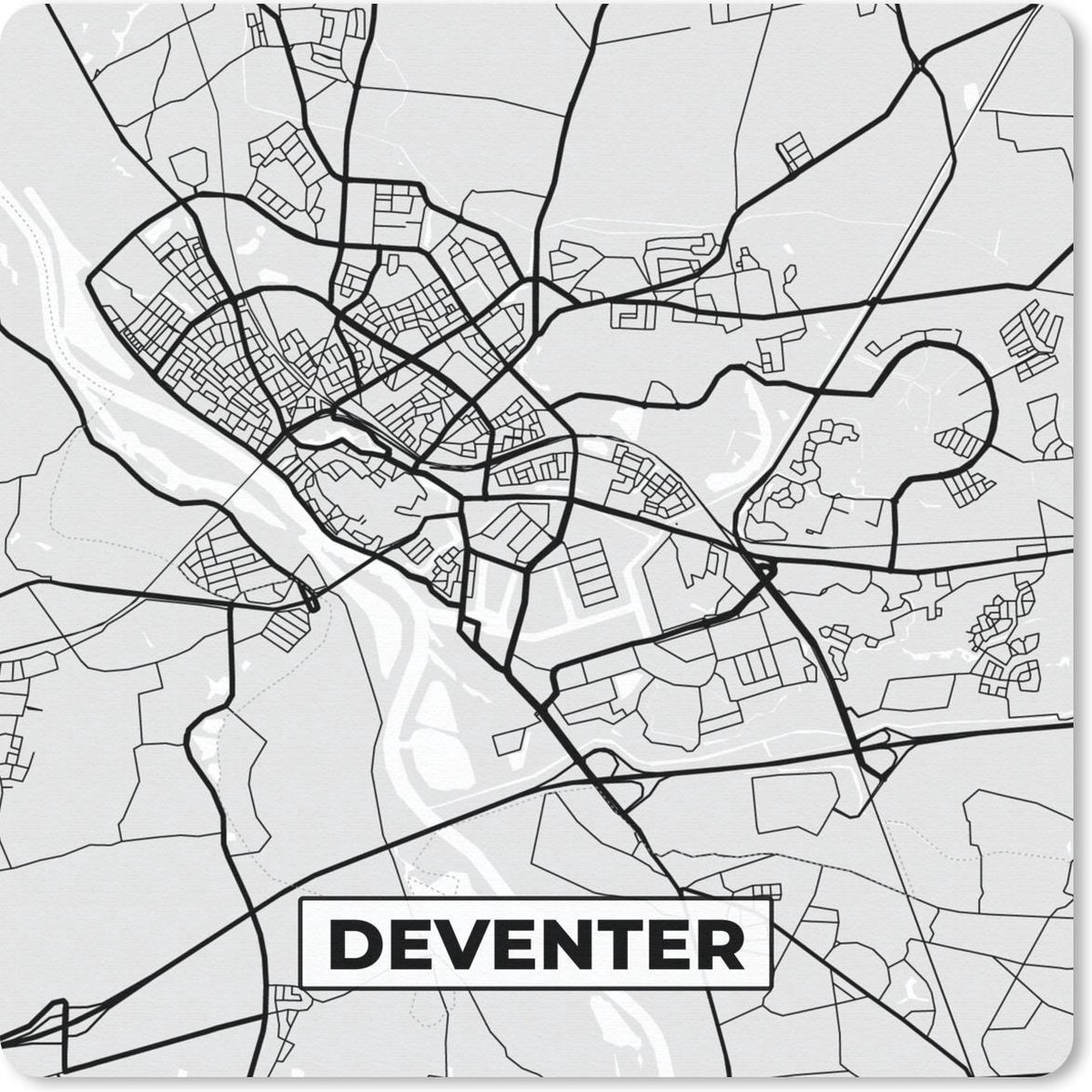 Muismat 30x30 cm - Mousepad Stadskaart - Deventer - Grijs - Wit - Muismatten