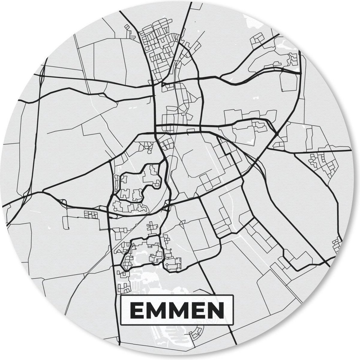 Muismat rond 30x30 cm - Mousepad Stadskaart - Emmen - Grijs - Wit - Ronde muismatten