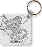Sleutelhanger - Uitdeelcadeautjes - Stadskaart - Houten - Grijs - Wit - Plastic