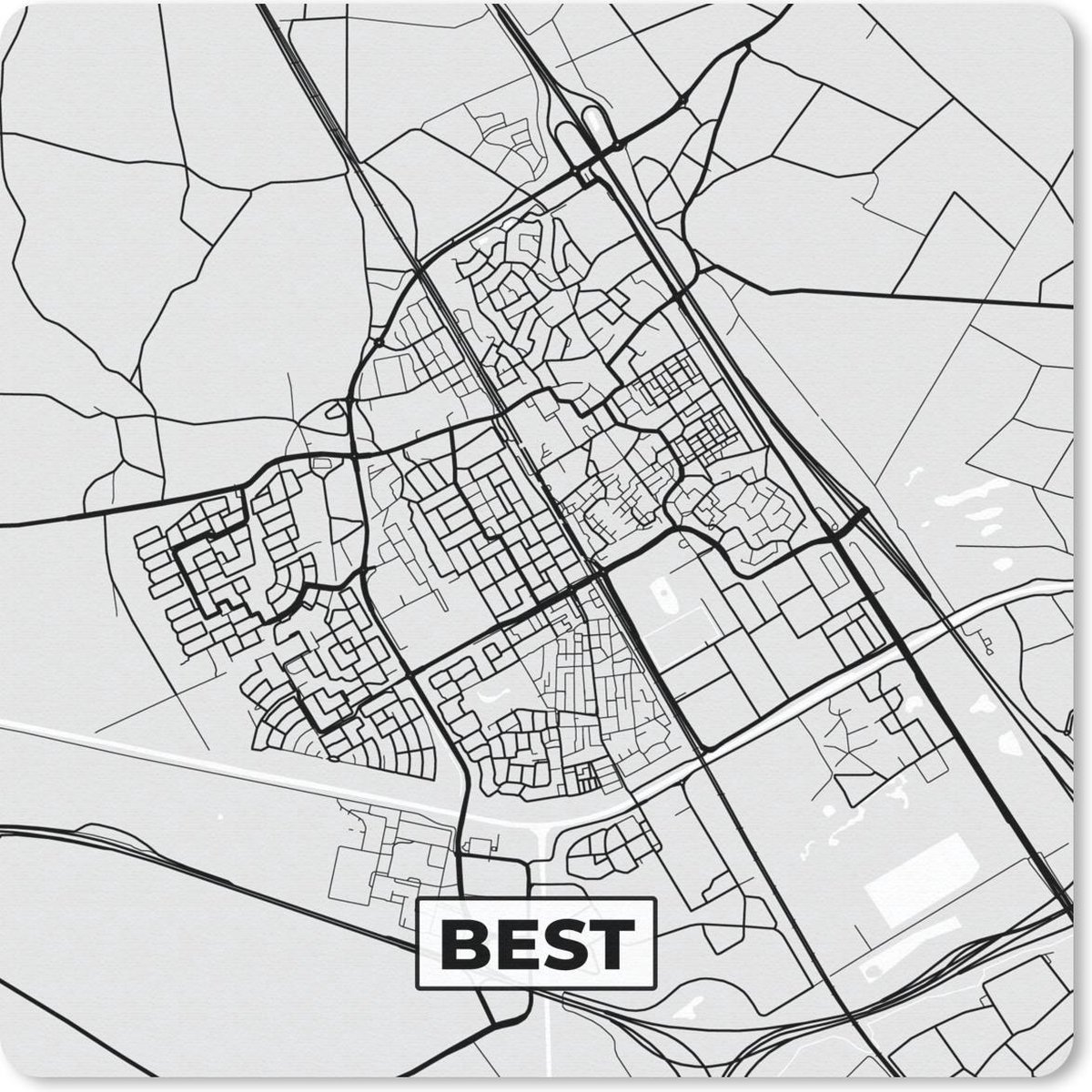 Muismat 30x30 cm - Mousepad Stadskaart - Best - Grijs - Wit - Muismatten