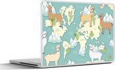 Laptop sticker - 14 inch - Wereldkaart - Alpaca - Bergen - 32x5x23x5cm - Laptopstickers - Laptop skin - Cover