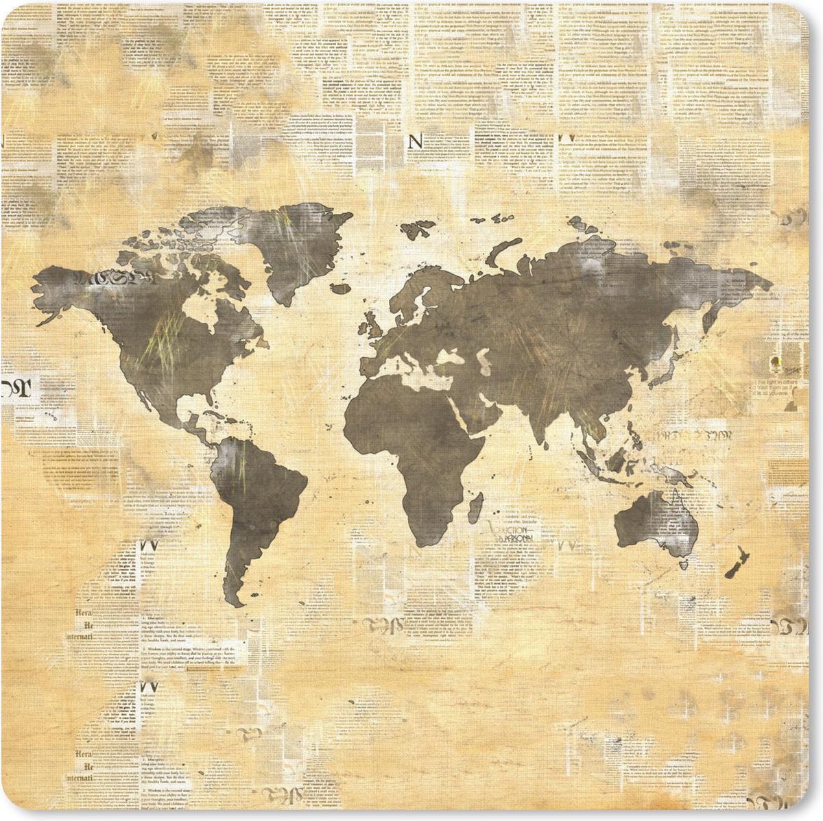 Muismat 30x30 cm - Mousepad Wereldkaart - Waterverf - Vintage - Muismatten