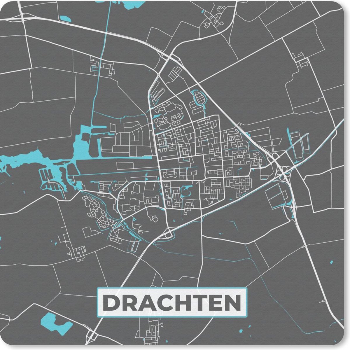 Muismat 30x30 cm - Mousepad Plattegrond - Drachten - Grijs - Blauw - Muismatten - Stadskaart