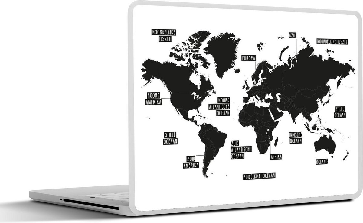 Laptop sticker - 11.6 inch - Wereldkaart - Zwart - Wit - 30x21cm - Laptopstickers - Laptop skin - Cover