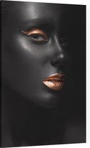 Donkere vrouw met gouden lippen - Foto op Canvas - 100 x 150 cm