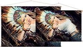 Liggende vrouw met kleurrijke tooi,  - Foto op Textielposter - 45 x 30 cm
