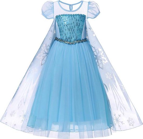 Prinses - Elsa ijsprinses jurk - Prinsessenjurk - Verkleedkleding - Feestjurk - Sprookjesjurk - Maat 122/128 (130) 6/7 jaar