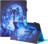 Universele gekleurde tekening horizontale flip PU lederen tas met houder & kaartsleuven & portemonnee, specificatie: 7 inch (Moon Wolf)